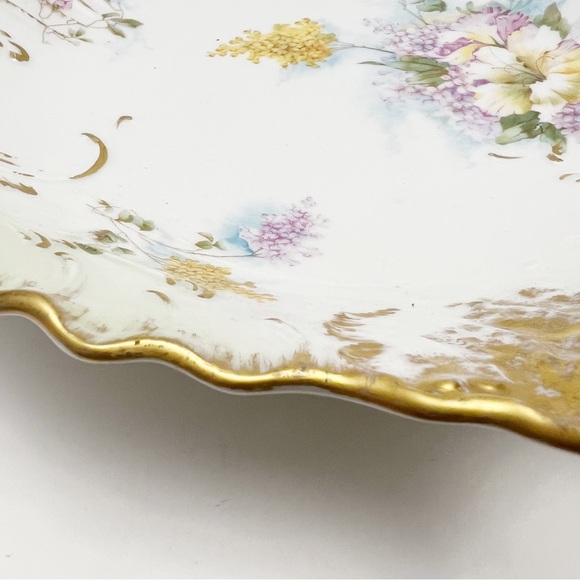 Vintage CT Carl Tielsch Germany Purple Yellow Floral Gilt Porcelain Shallow Bowl - Picture 13 of 15